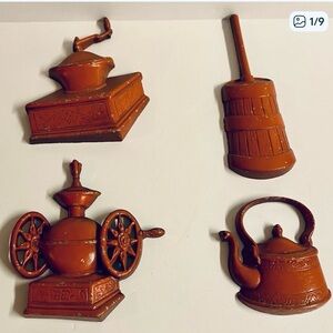 4 Vintage 1960s Sexton cast iron wall art.Brick red.Whimsical